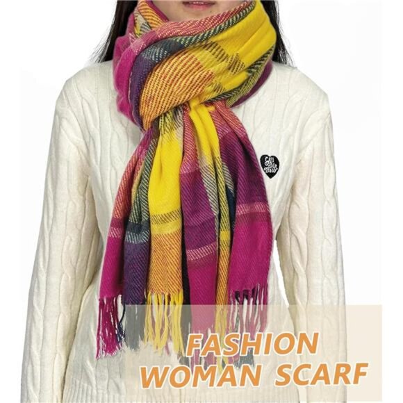 Womens Winter Scarf Plaid Cashmere Feel Long Blanket Shawl Wrap Oversized Warm - Picture 5 of 7